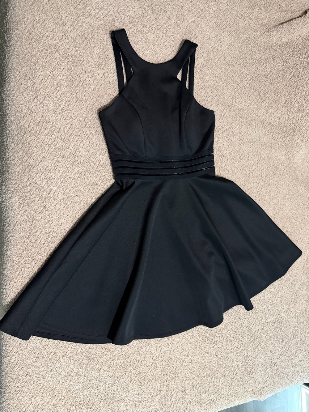 City Studio Black Fit-and-Flare Mini Dress with Triple Waist Straps